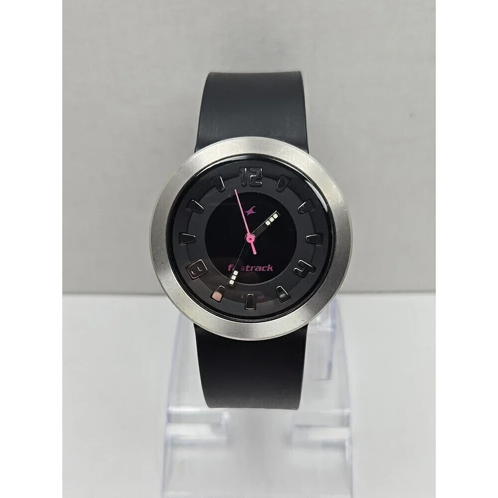 Fastrack 9789PDA Womens Black Pink Quartz Silicone Watch 30m WR New Battery